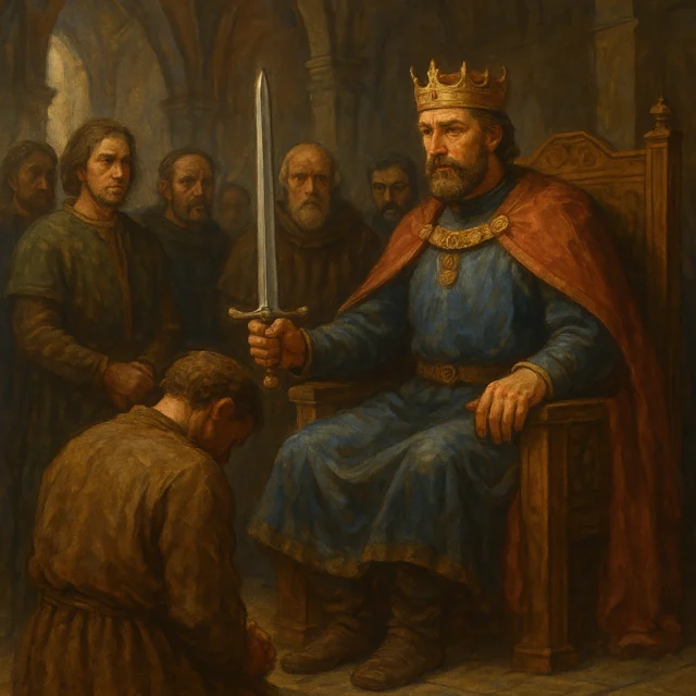 Gilbert Briarsson bowing in front of his king.
